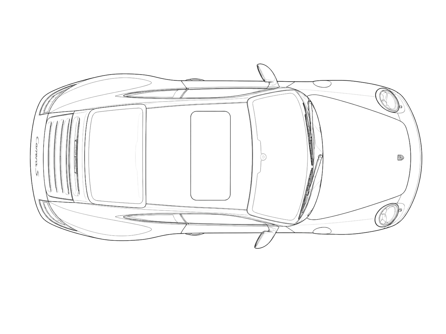 Top-down line drawing of 911 Carrera 2S